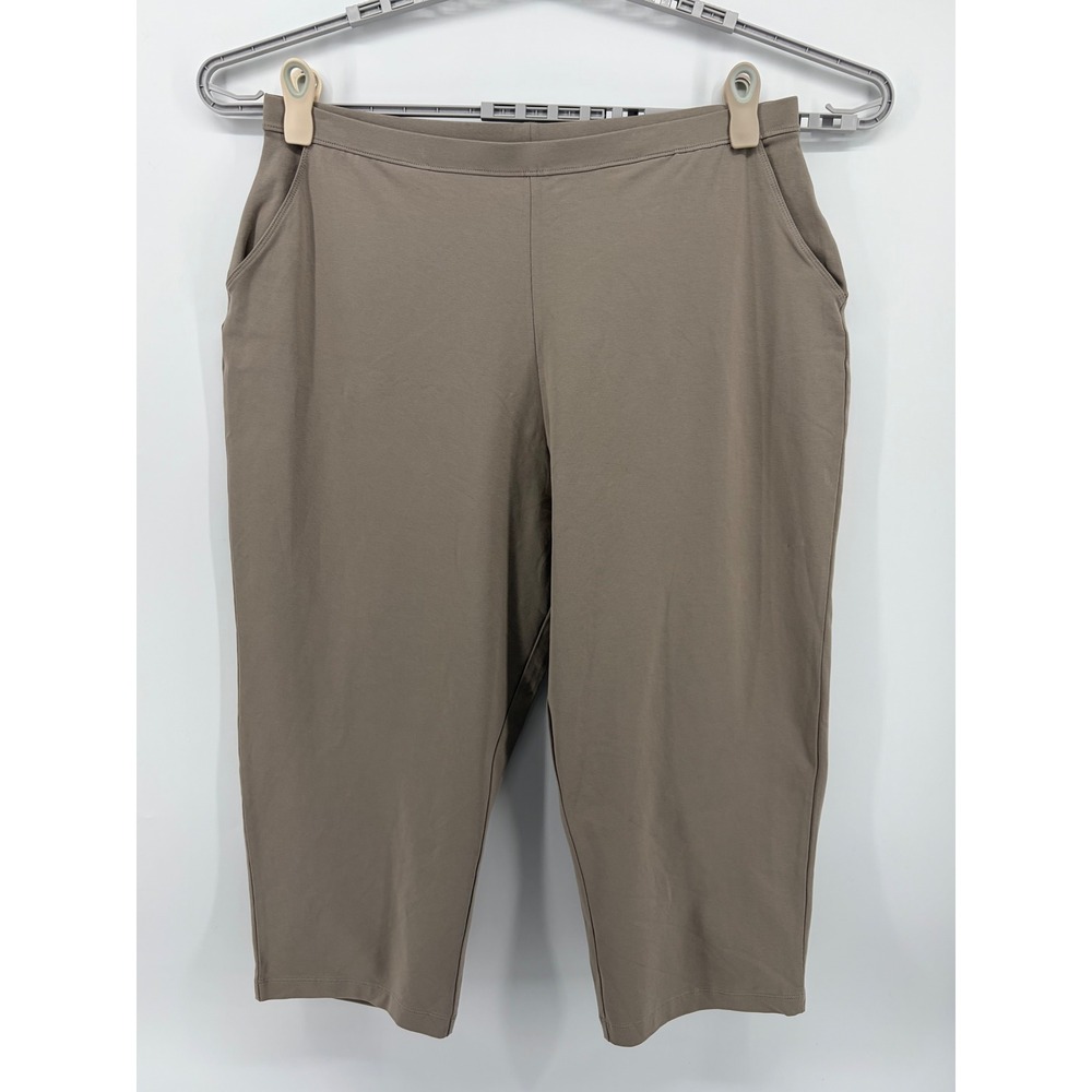 L.L.Bean Womens 2X Taupe Brown Cropped Capri Pants Stretch Cotton Casual